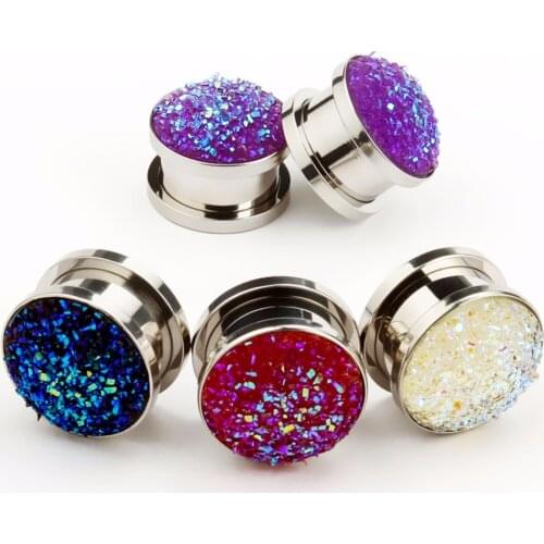 2016 hot stone ear expander stainless steel body jewelry piercing gauges ear plugs and tunnels 4 colors mix sizes