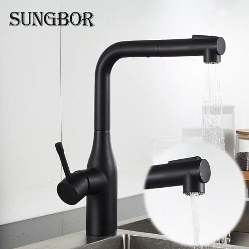 Black/chrome kitchen faucet single handle pull out single hole kitchen faucet handle 360 degree swivel tap cold and hot