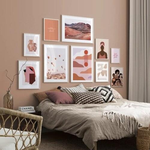 Colorfull Graphic Illustrations Poster Orange And Brown Woman Landscape Wall Art Print Canvas Painting Bedroom Decoration