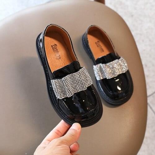 3-12 Year Kids Fashion Rhinestone Child Flats Princess Dress Shoe Elegant Girl Patent Leather Shoe For Little Girls 2021 Autumn