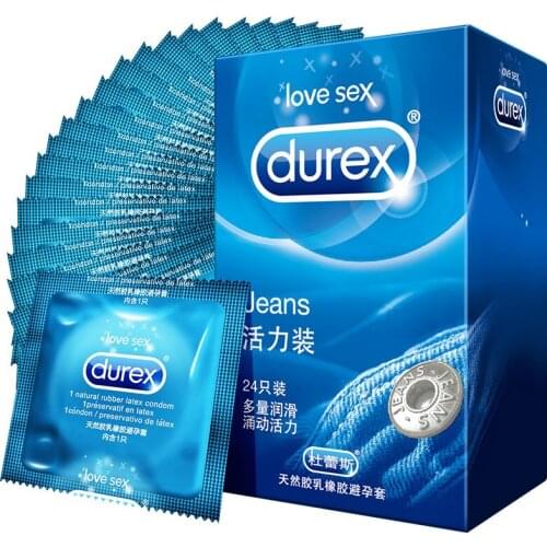 Durex 24pcs Jeans Series Oil Condom Intimate Goods Sex toys for men Natural Rubber Latex Penis Ring For Men Safe Contraception