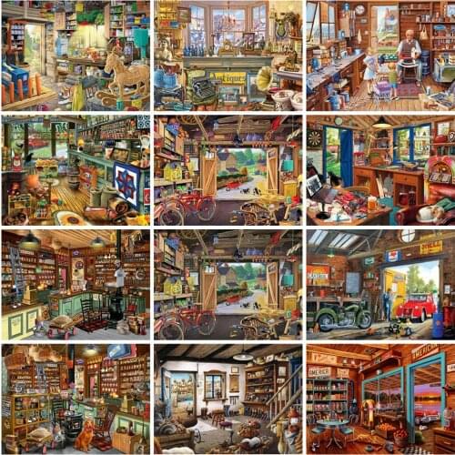 EverShine 5D Diamond Painting Kits House Diamond Embroidery Shop Cross Stitch Landscape Rhiestones Art Hobby Wall Decoration