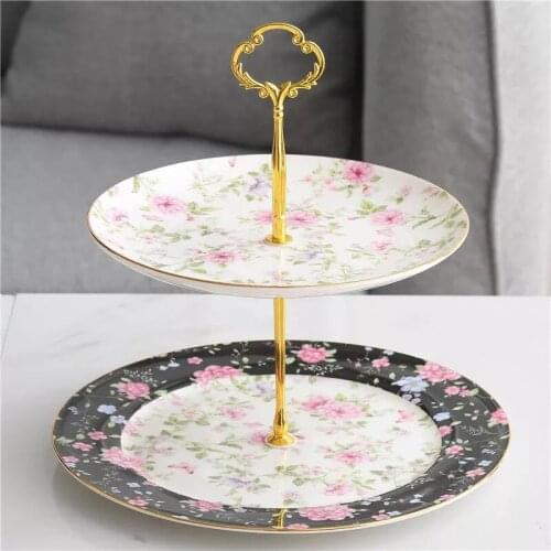 Wedding Restaurant Porcelain 2 Layer Dessert Plates Ceramic Cake Plate Set