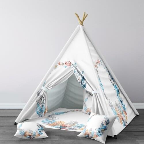 Play Tent for Kids Wigwam Portable Indoor Playground Tents Children Bedrooms White Marine Wreath Model 267
