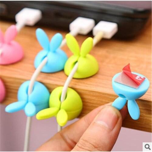 1pc Cute Bunny Ear Cord Winder Headphone Holder Wire Protector Cable Organizer Clip Tidy Desk Earphone Fixer Bobbin Clamp