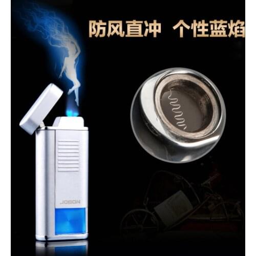 JOBON Windproof Lighter Ultra-thin Direct Injection Blue Flame Inflatable Metal Lighter Cigar High-end Creative Gift for Men