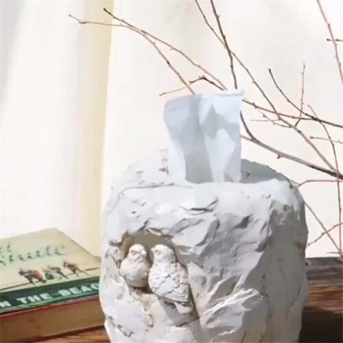Creative Bird Pumping Tissue Box Resin Imitation Stone Paper Tube Roll Paper Living Room Bathroom Desktop Decoration Storage