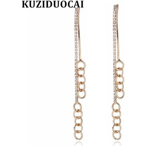 Kuziduocai New Fashion Jewelry Punk Will Not Fade Circle Round Zircon Interlocking Tassel Stud Earrings For Women Brincos E-1323