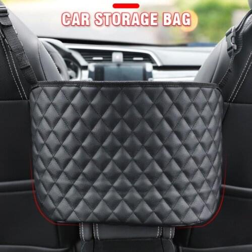 Mayitr 1pc Car Auto Net Pocket Handbag Holder PU Leather Between Car Seat Storage Black DIY Moulding 27x39x10cm