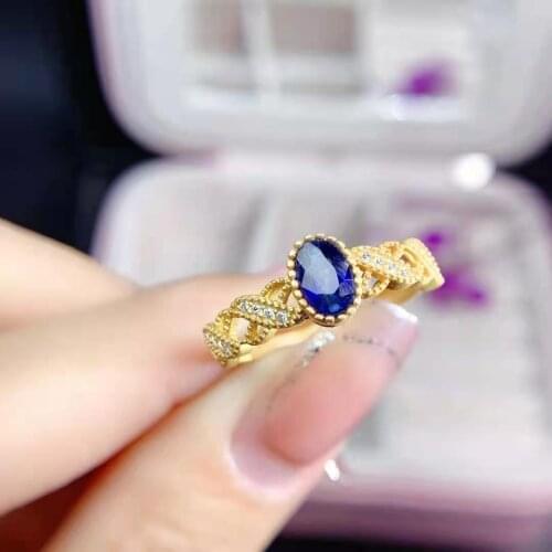Fashion Natural High-quality Sapphire S925 Sterling Silver Golden Womens Ring Fine Charming Weddings Jewelry MeiBaPJFS