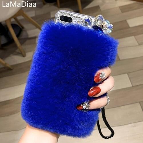 Cute Winter Plush Rabbit Fur Fluffy Phone Case For Xiaomi mi Note 10 Pro 6 8 9 A2 Lite SE 5X 6X MAX 2 3 Diamond Soft Cover