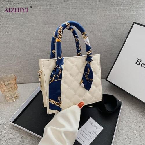 Youth Ladies Simple Versatile Bag Fashion Scarf Handle Shoulder Handbags Female Lattice PU Commuter Messenger Bags