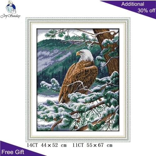 Joy Sunday Eagle Needlework DA048 Counted and Stamped Home Decor An Overlooking Eagle Embroidery DIY Cross Stitch kit