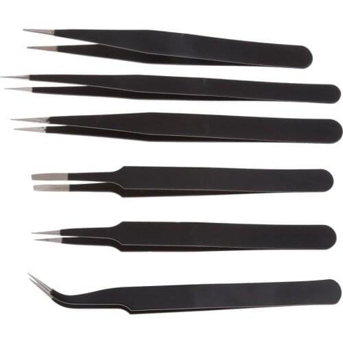 Stainless Steel Tweezers Set Anti-Static Forceps Nipper Kit - Pack Of 6