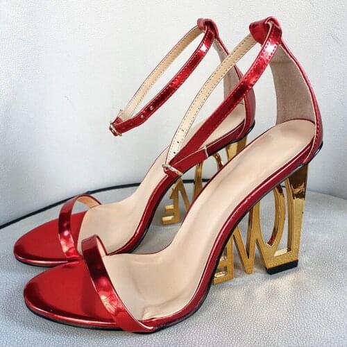 New Design Letter-Love Heel Gladiator Sandals Women Sexy Ankle Strap High Heels Green Wedge Heel Summer Party Shoes