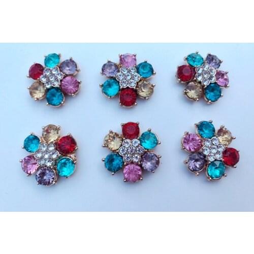 New fashion style alloy glass rhinestones Colorful crystals flower shape 23*23mm for clothing shoes phone case 10pcs/lot
