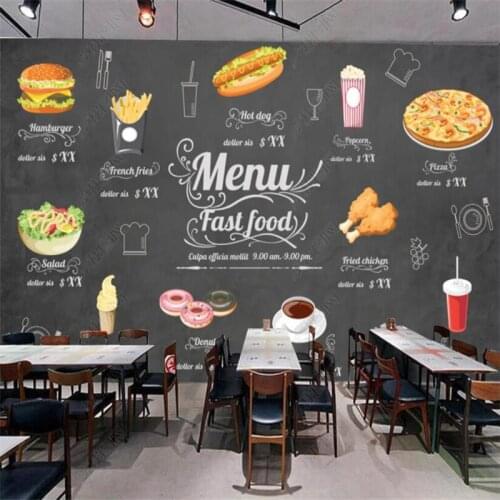 Custom burger pizza snack bar wall paper western fast food restaurant decor mural self-adhesive wallpaper Papel De Parede 3d