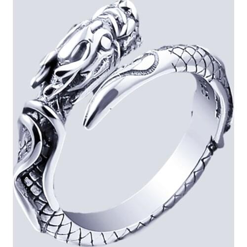 Sole Memory Retro Domineering Dragon Thai Silver Male 925 Sterling Silver Female Resizable Opening Rings SRI513