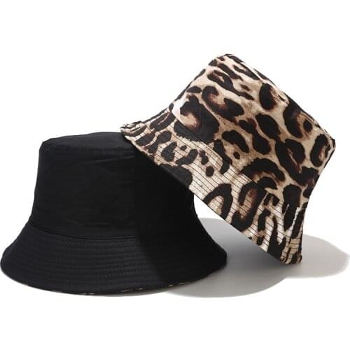 Cotton Bucket-Hat Leopard Print Hunting Cap Trend Women Foldable Suncreen Basin Chapeau Men
