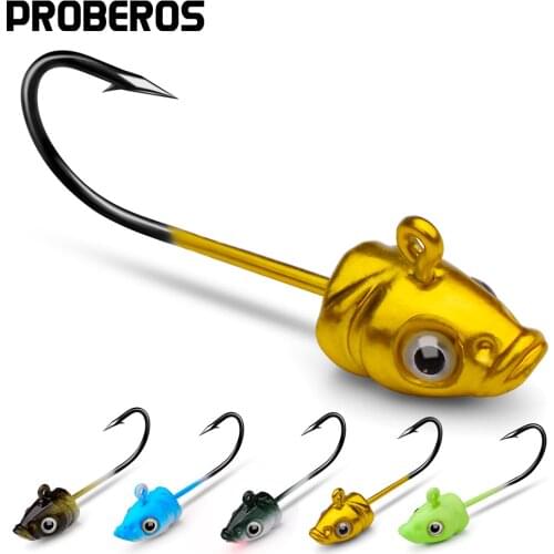 PROBEROS 5pcs/lot Inshore JIG HEAD Hooks 3.5g-5g-7g Weighted Fishing Hooks Metal Jigs Fishhooks for Soft Baits Fishing Tackle