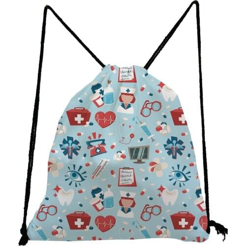 Electrocardiogram Nurse Print Backpack Blue Pretty Drawstring Bags Portable Shoe Bag to School Fashion High Capacity Storage Bag
