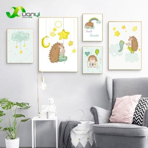 Nordic Cute Cartoon Little Animal Poster Wall Art Hedgehog Nordic Kids Room Decor Modular Wall Picture For baby Room Unframed