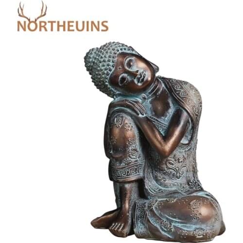 NORTHEUINS 23cm Resin Sleeping Buddha Figurines Retro Creative Character Statue Chinese Style Home Interior Living Room Decor