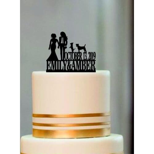 Same Sex Cake Topper, Lesbian Cake Topper, Mrs and Mrs Wedding Cake Topper, Bride and Bride Silhouette Couple Cake Topper with C