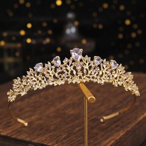 Trendy Gold Color Flower Zircon Rhinestone Crown Wedding Hair Accessories Bridal Headpiece Hair Ornaments Bride Crown Tiara Gift
