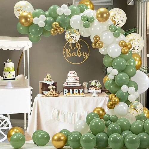 Green Balloon Garland Arch Kit Olive Gold Metallic Confetti White Balloons for Bridal Wedding Baby Shower Birthday Bachelorette