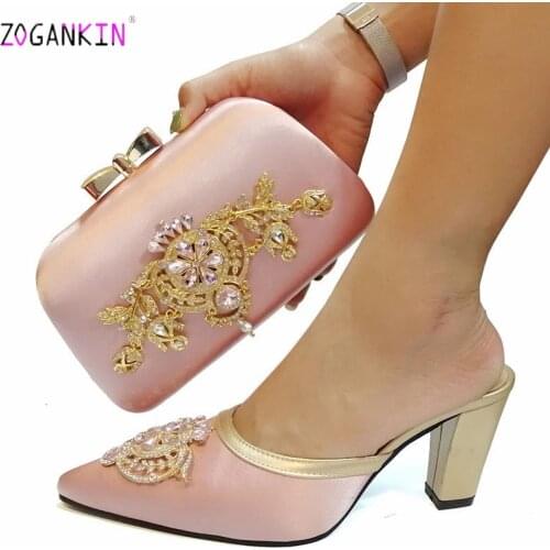 2019 Latest African Women Shoes and Bag to Match New Arrival Hot Sale Pink Color Italian Style Ladies Shoes Matching Bag