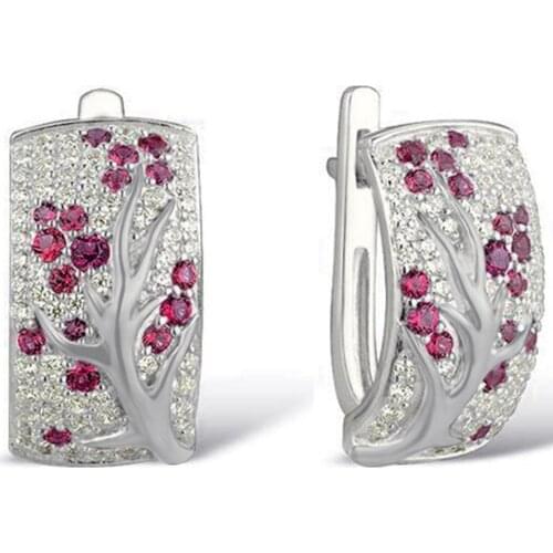 Hot New 4 Colors Plum Flower Branches 925 Sterling Silver Earrings For Women Full Zircon Crystals Fashion Jewelry Accessories