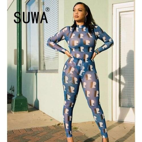 2021 New Spring Fashion Print Skinny Long Sleeve Bodysuit Trousers Two Piece Set Women Casual Street Outfit Tracksuit