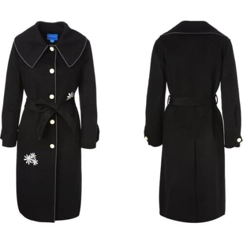 Winter New Daisy Embroidered Loose Double Faced Wool Coat Tweed Coat