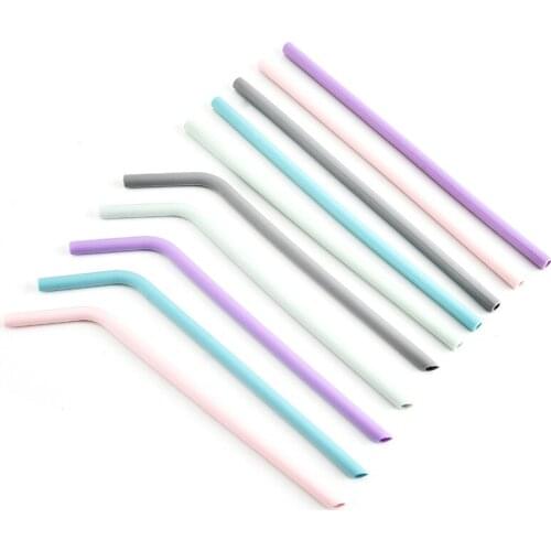 1pc Reusable Silicone Drinking Straws Kitchen Accessory Straw with Cleaning Brushes Kids' Party Supplies Bar Tools
