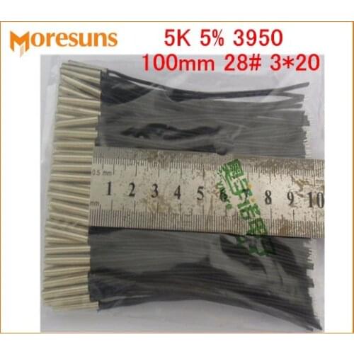 Fast Free Ship 10pcs ot New 5K 5% 3950 length 100mm 28# probe 3*20MM NTC thermistor temperature sensor