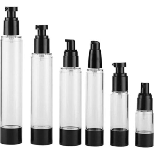 15ml 30ml 50ml 80ml 100ml 120ml Empty Black Airless Pump Dispenser Bottle Refillable Lotion Cream Vacuum Atomizer Spray Bottles
