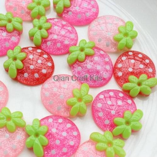 15pcs big mix color kawaii zakka polka dots painted Resin kawaii glitter transparent strawberry flatback cabochons 32mm
