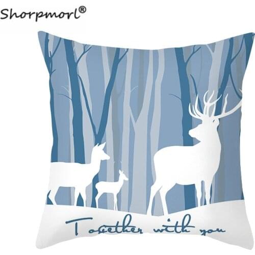 2021 Light Blue Elk Print Pillowcase Cushion Cover Polyester Living Room Office Sofa Car Throw Pillow Covers 45x45cm