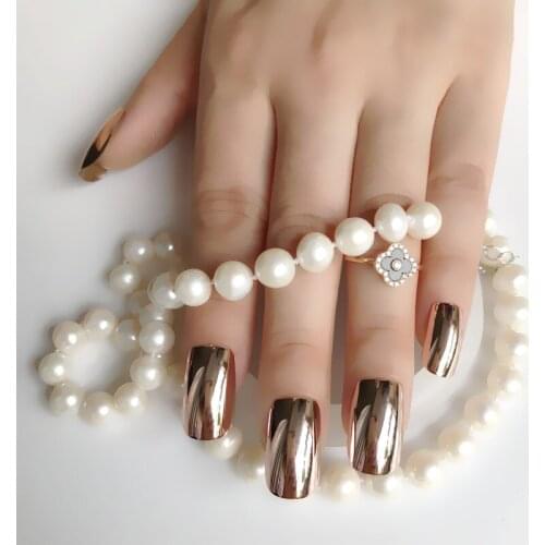 24pcs/kit DIY Gorgeous Mirror UV Acrylic Nails Champagne Flat head Extra Long False Nails Metallic Style Nail Tips Easy to use