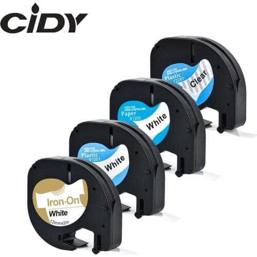 4pcs mixed color of 91201 12267 plastic and 91200 paper and 18769 fabric labels 12mm dymo letratag tape for LT-100H label maker