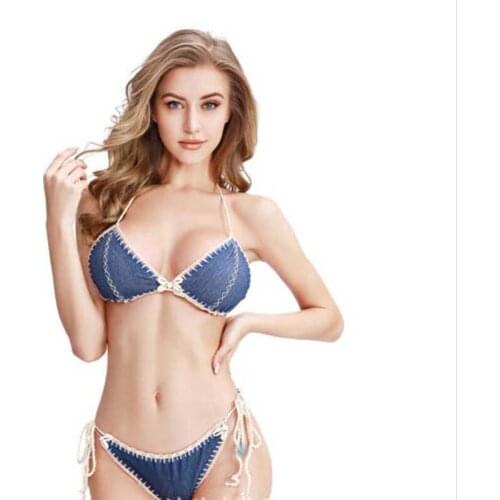 Free Shipping New Arrival Womens Sexy Handmade Bikini Set Cotton Knitted beach swimsuit Ladies Lace up Underwear Bikinis Set
