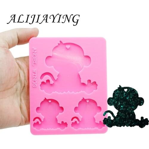 Shiny keychain Monkey family mama/baby mold key ring decoration silicone mold for DIY epoxy resin wholesale DY0123