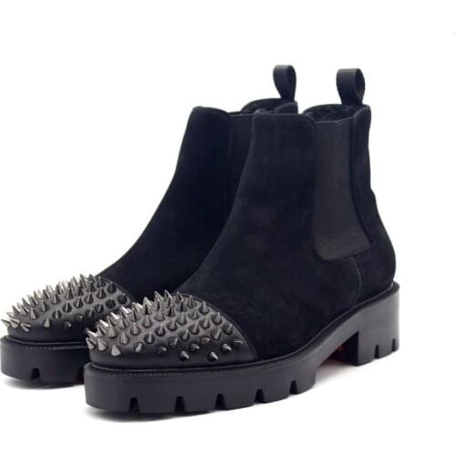 High Heel 5CM New Rivet Man Boot Matte Leather Chelsea Thick Bottom Boots Men Luxury Handmade Black Shoes Mens Footwear 44 10.5T