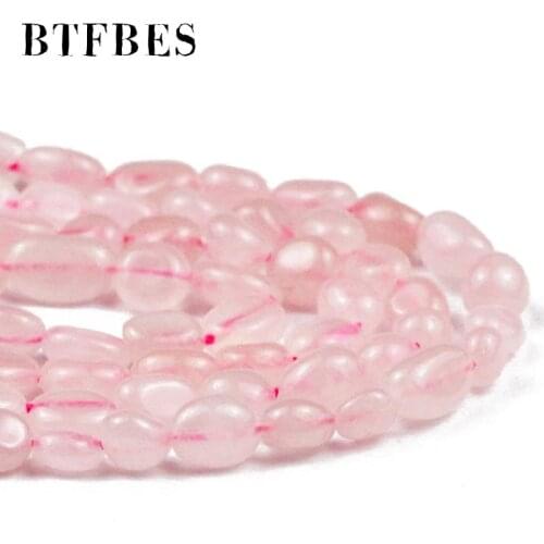 BTFBES Natural Pink crystal Irregular Gravel Stone Smooth Loose Spacer beads for Ladies Bracelet Jewelry making DIY 4~8mm