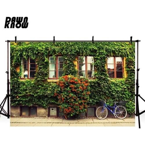DAWNKNOW Flower Vine Window Photography Background Bicycle Photocall Wedding Photo Studio Children Photographic Backdrop lv1622
