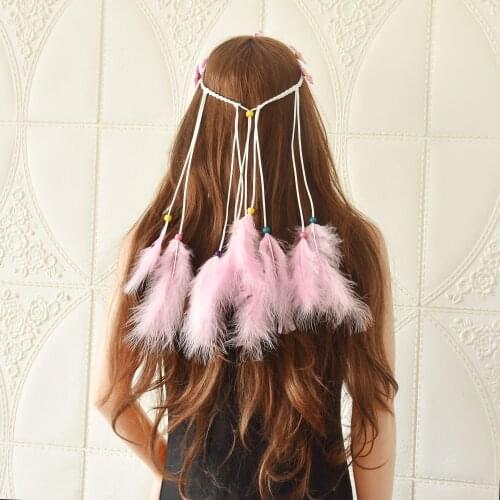 Ethnic Bohemian Feather Headbands Handmade Woven Daisy Flower Tribal Feather Headdress Women Wedding Party Hair Accessories