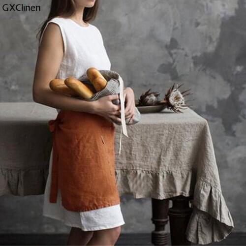 Men Women Kitchen Restaurant Waist LINEN Apron Solid Half Short Apron Adjusted With Pockets Pen Loops for Server Waiter Waitress