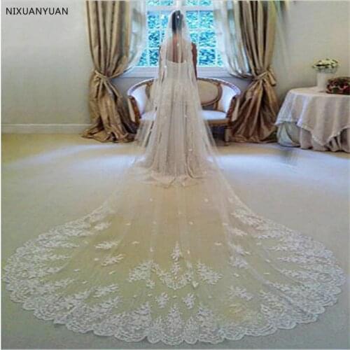 In Stock 3 Meters 5 Meters Long Wedding Veil Bridal Veils White / Ivory Lace Edge with Comb Wedding Accessories Veil Soiree