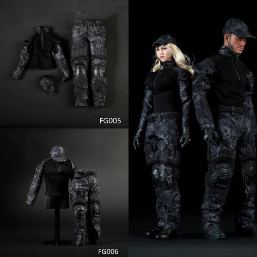 In Stock FG005 / FG006 1/6 Scale Female/Man Solider Figure Accessory Black Python Camouflage Combat Uniforms for 12"Action